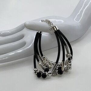 Vintage SAQ Bracelet Multi Strand Marked Silver Tone  Faceted Glass Beads‎ Chic